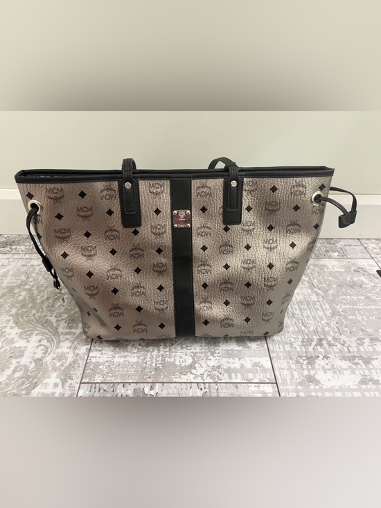 MCM Handbags - MCM Reversable Silver Monogram Tote with Black Trim